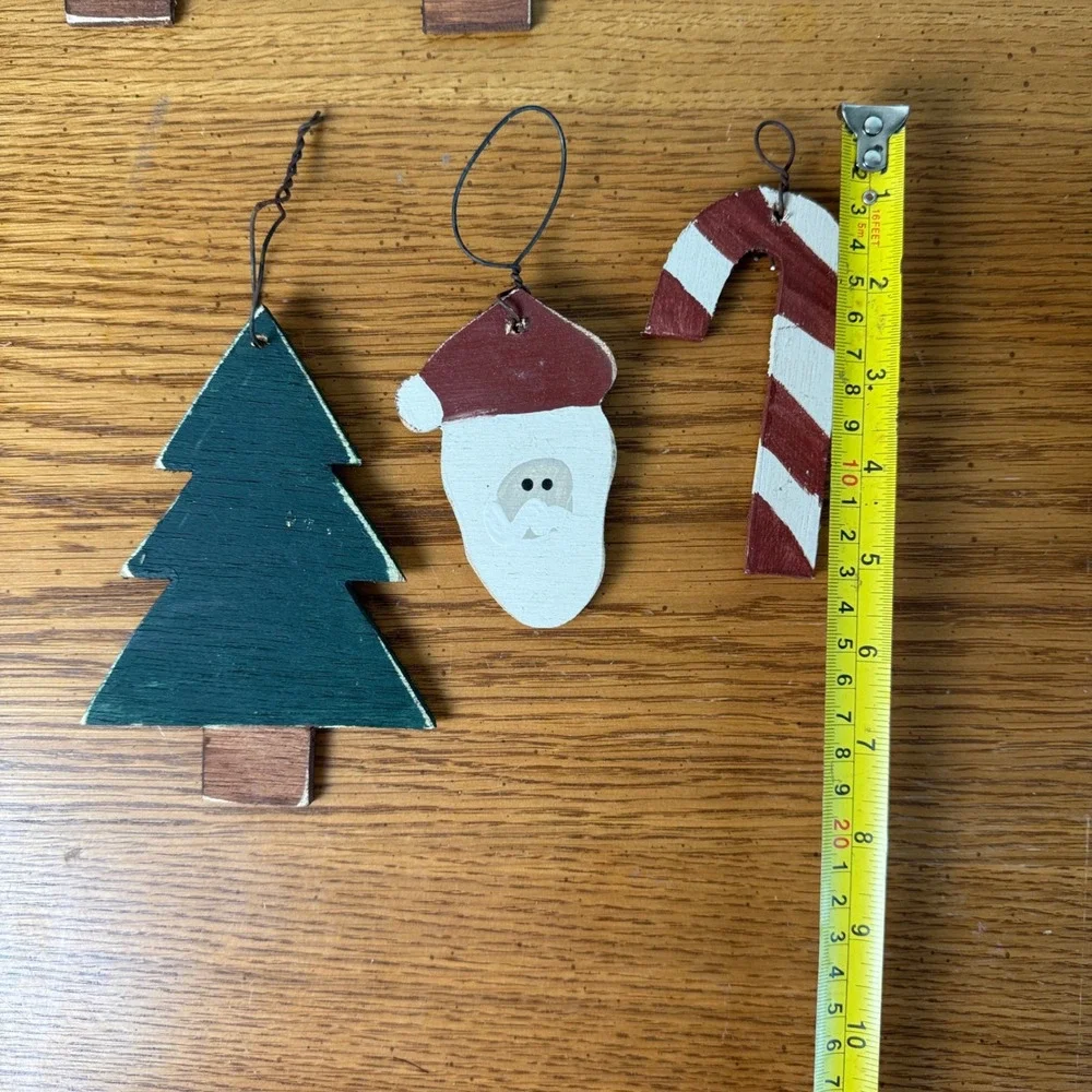 Handmade Christmas Ornaments Set of‎ 7 Trees Santa Candy Cane Wood Rustic Charm